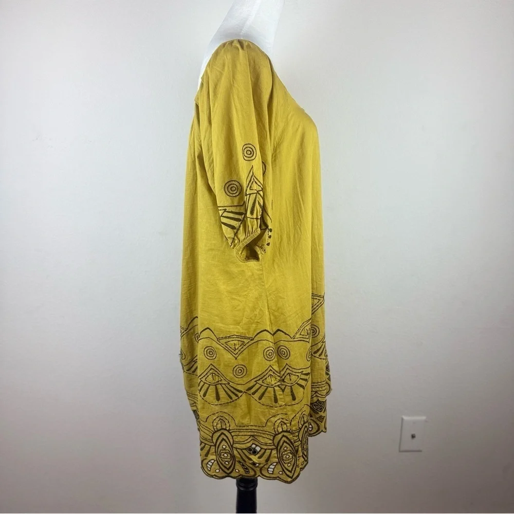 Michael Kors Mustard Yellow Embroidered Boho Tunic‎ Dress M